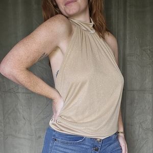 y2k Metallic Gold Tie Halter Top